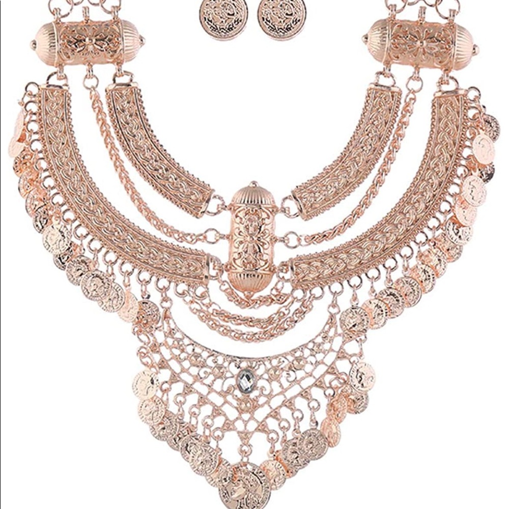 [ROSEGOLD] Exotic Bib Coin Necklace+Earrings - Picture 8 of 8